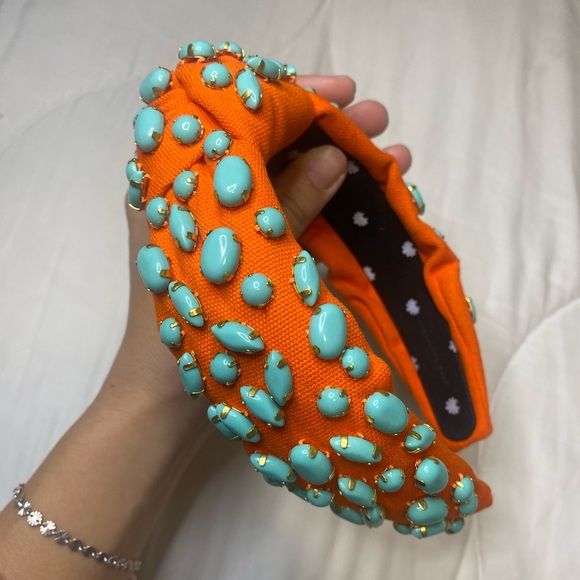 Lele Sadoughi Vibrant Orange Headband with Turquoise Embellishments - Picture 5 of 5